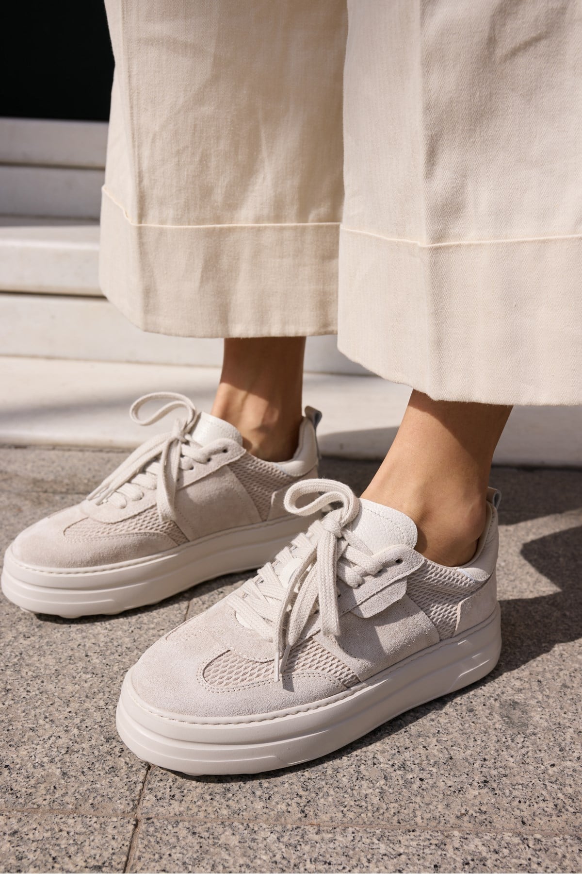 LUSSARO KADİN BEJ GERCEK DERİ SUET EVA 5 CM TABAN SNEAKER