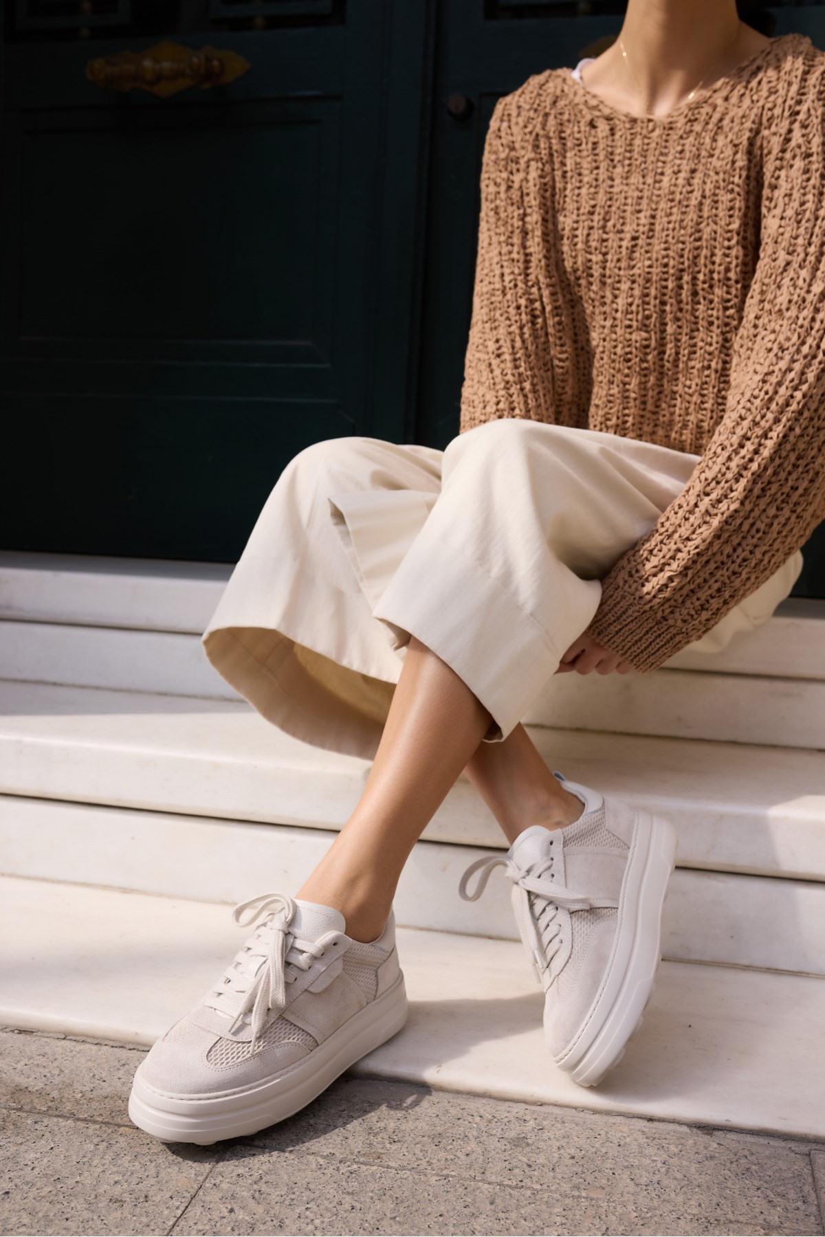 LUSSARO KADİN BEJ GERCEK DERİ SUET EVA 5 CM TABAN SNEAKER