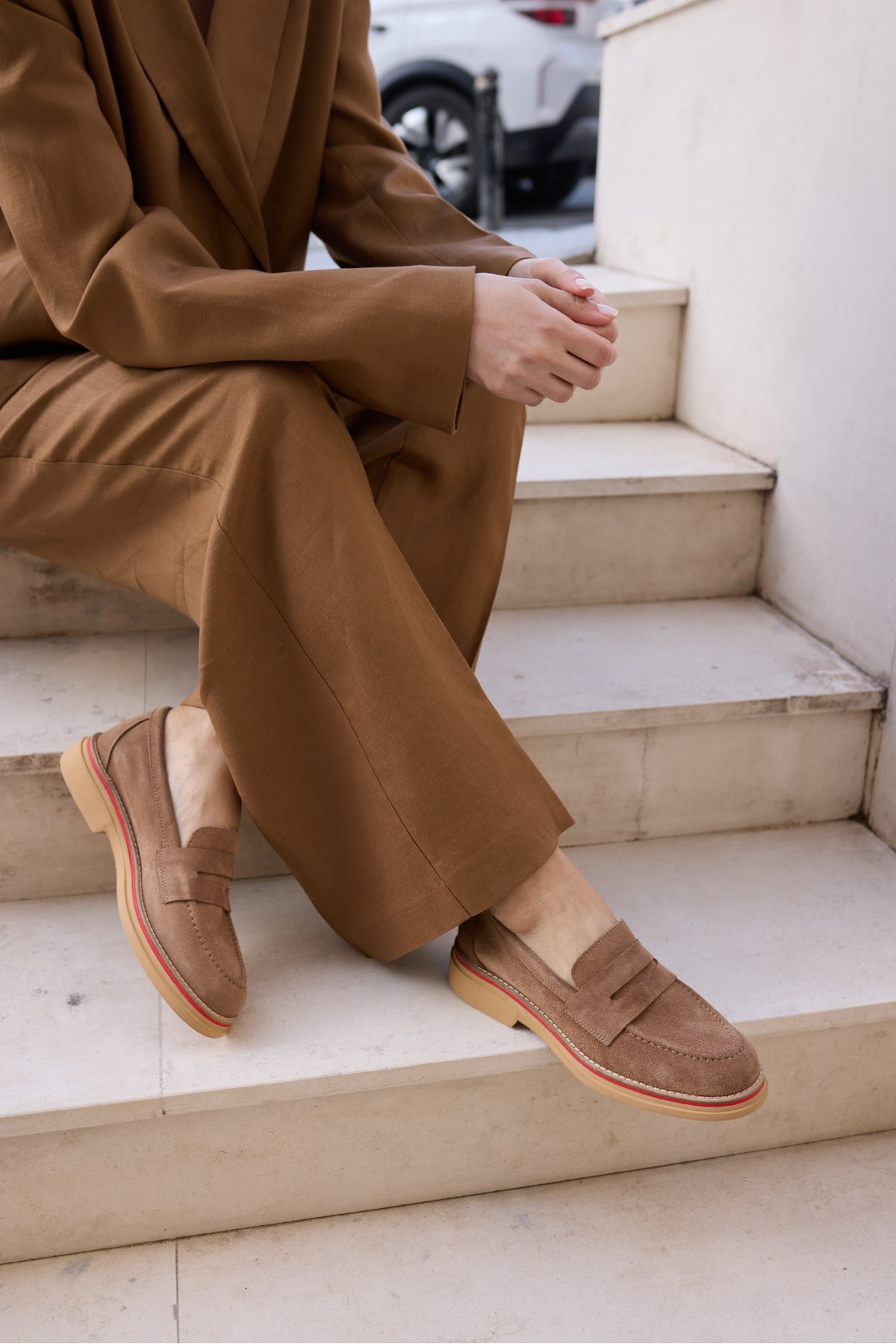 FASVERO KADIN NUDE GERCEK DERİ SUET LOAFER AYAKKABİ