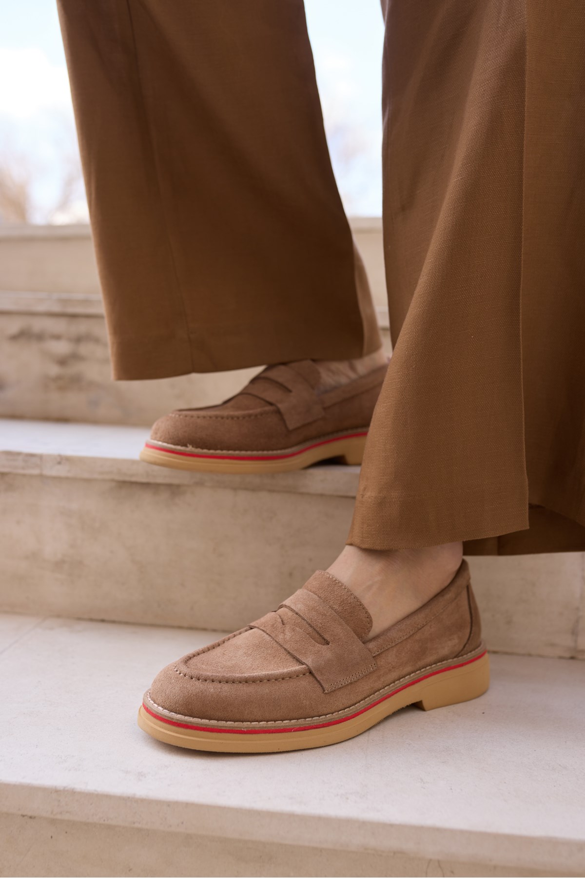 FASVERO KADIN NUDE GERCEK DERİ SUET LOAFER AYAKKABİ