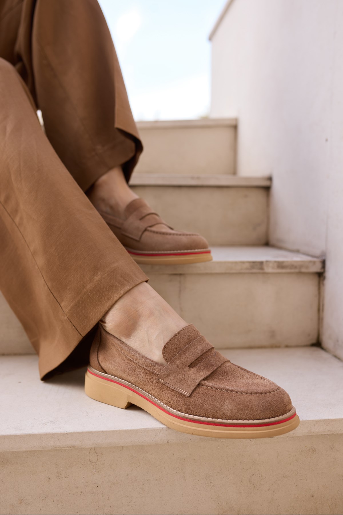 FASVERO KADIN NUDE GERCEK DERİ SUET LOAFER AYAKKABİ