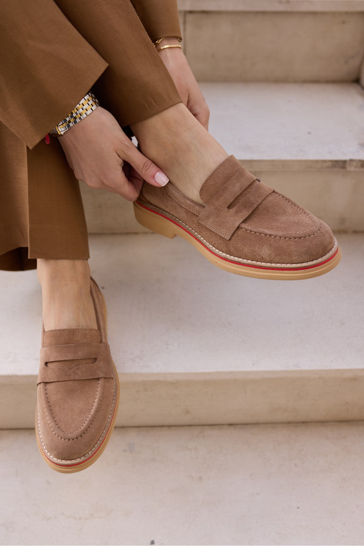 FASVERO KADIN NUDE GERCEK DERİ SUET LOAFER AYAKKABİ