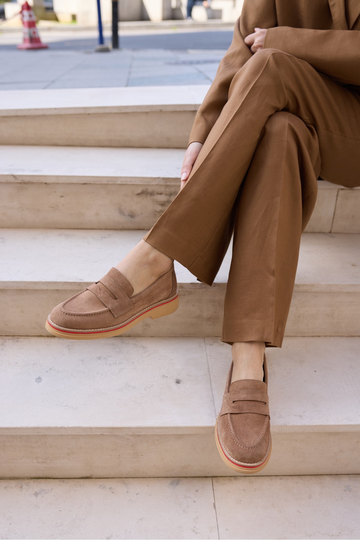 FASVERO KADIN NUDE GERCEK DERİ SUET LOAFER AYAKKABİ