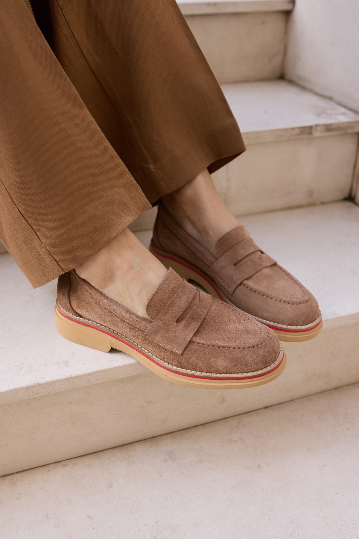 FASVERO KADIN NUDE GERCEK DERİ SUET LOAFER AYAKKABİ