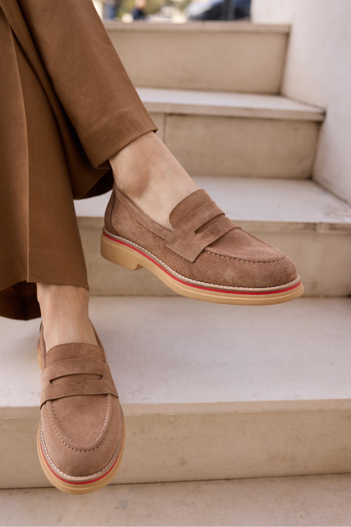 FASVERO KADIN NUDE GERCEK DERİ SUET LOAFER AYAKKABİ