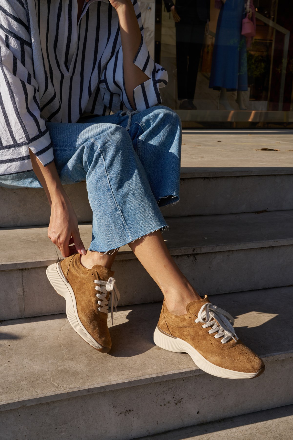 SANTO KADIN NUDE TABA GERCEK DERI SUET BAGCIKLI SNEAKER