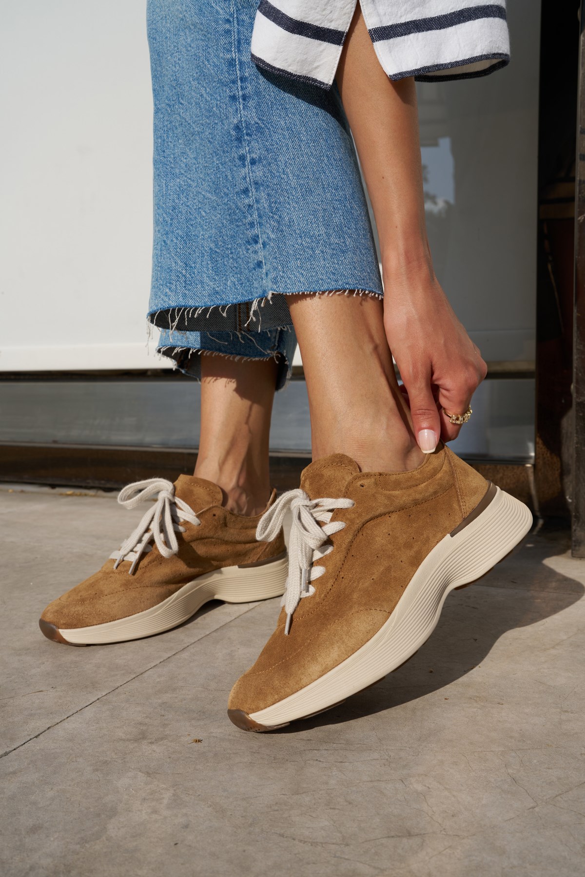 SANTO KADIN NUDE TABA GERCEK DERI SUET BAGCIKLI SNEAKER