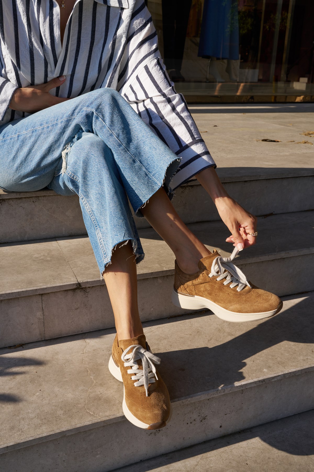 SANTO KADIN NUDE TABA GERCEK DERI SUET BAGCIKLI SNEAKER