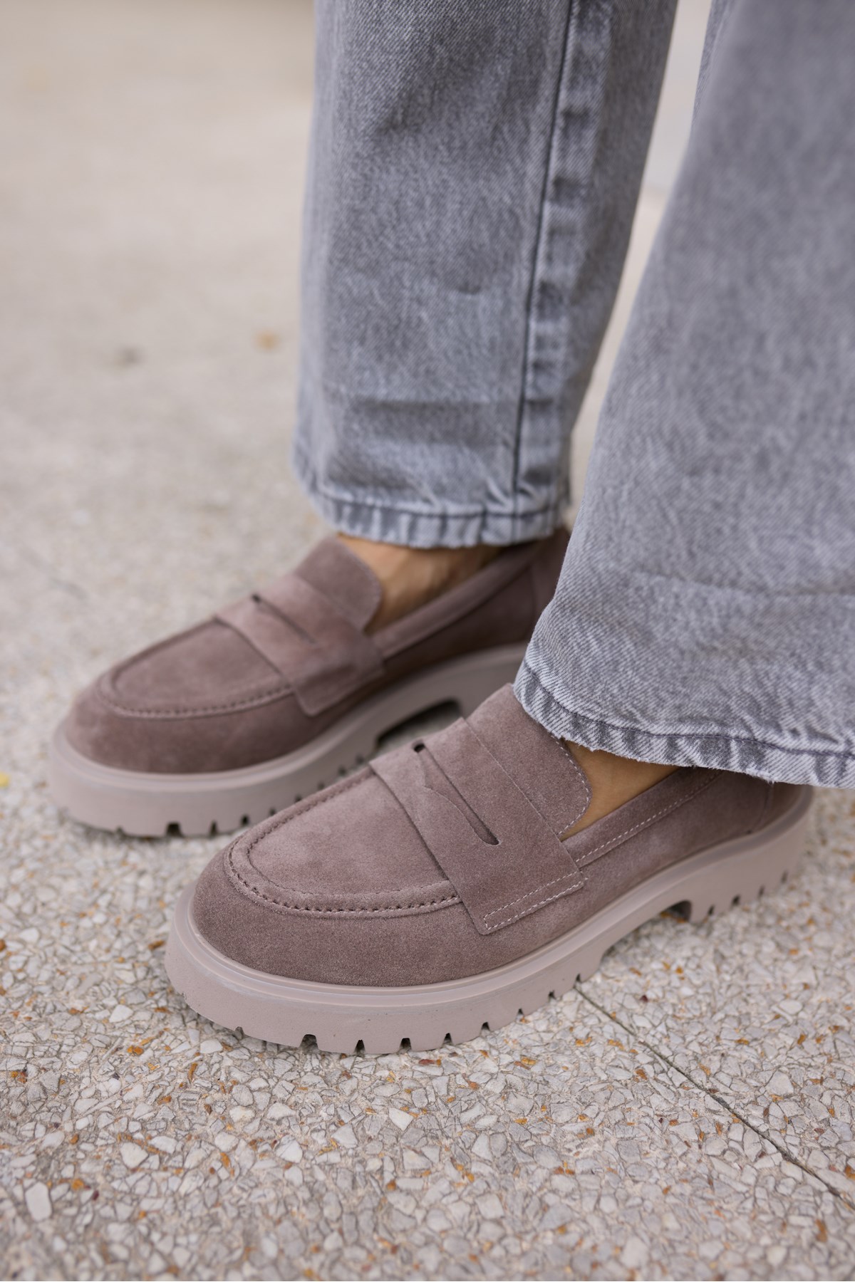 ALBERTO KADIN VİZON GERCEK SUET LOAFER AYAKKABİ