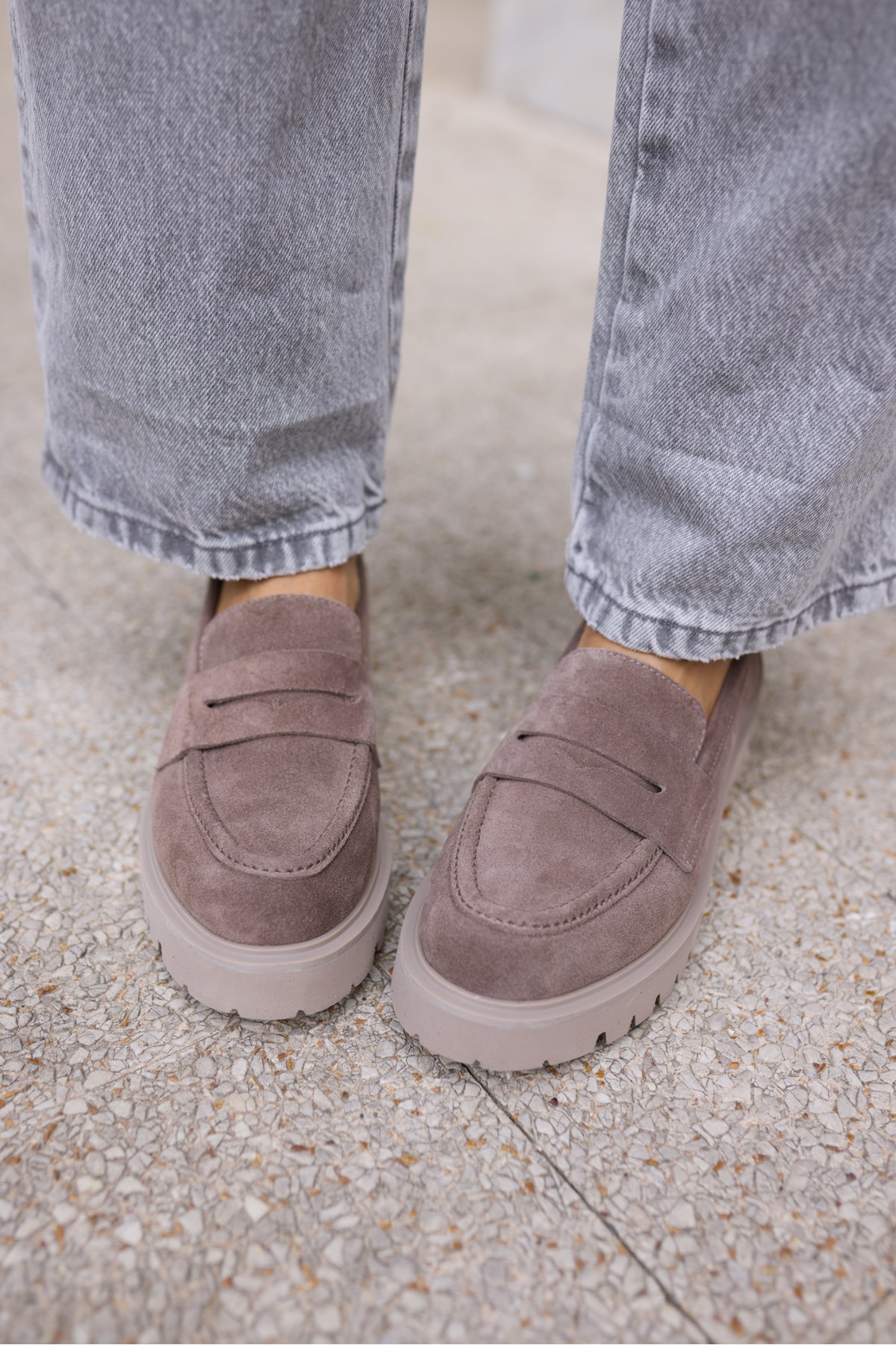 ALBERTO KADIN VİZON GERCEK SUET LOAFER AYAKKABİ