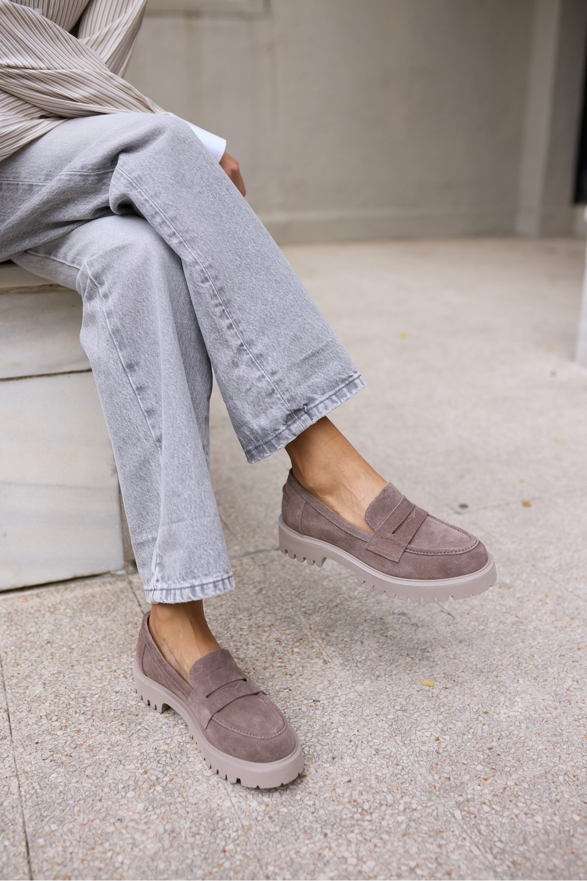 ALBERTO KADIN VİZON GERCEK SUET LOAFER AYAKKABİ