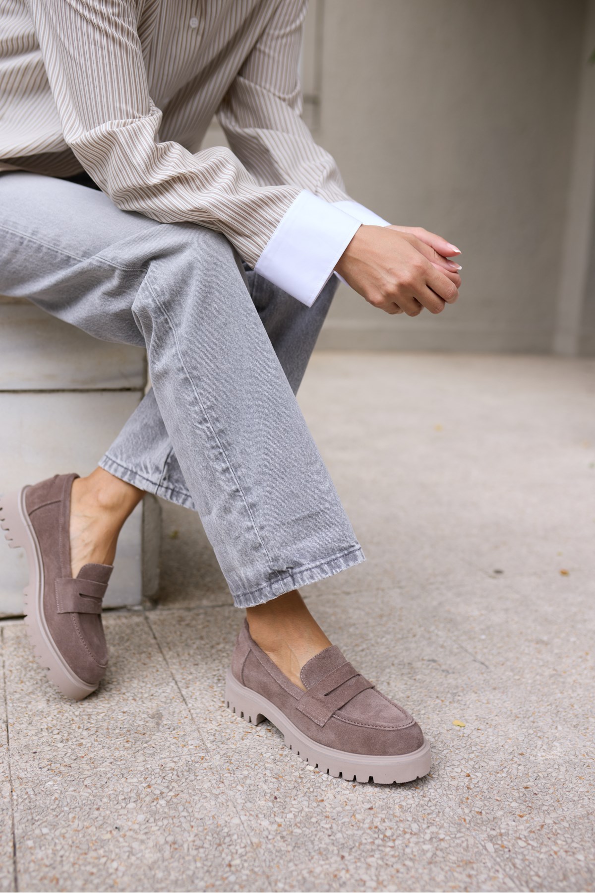 ALBERTO KADIN VİZON GERCEK SUET LOAFER AYAKKABİ
