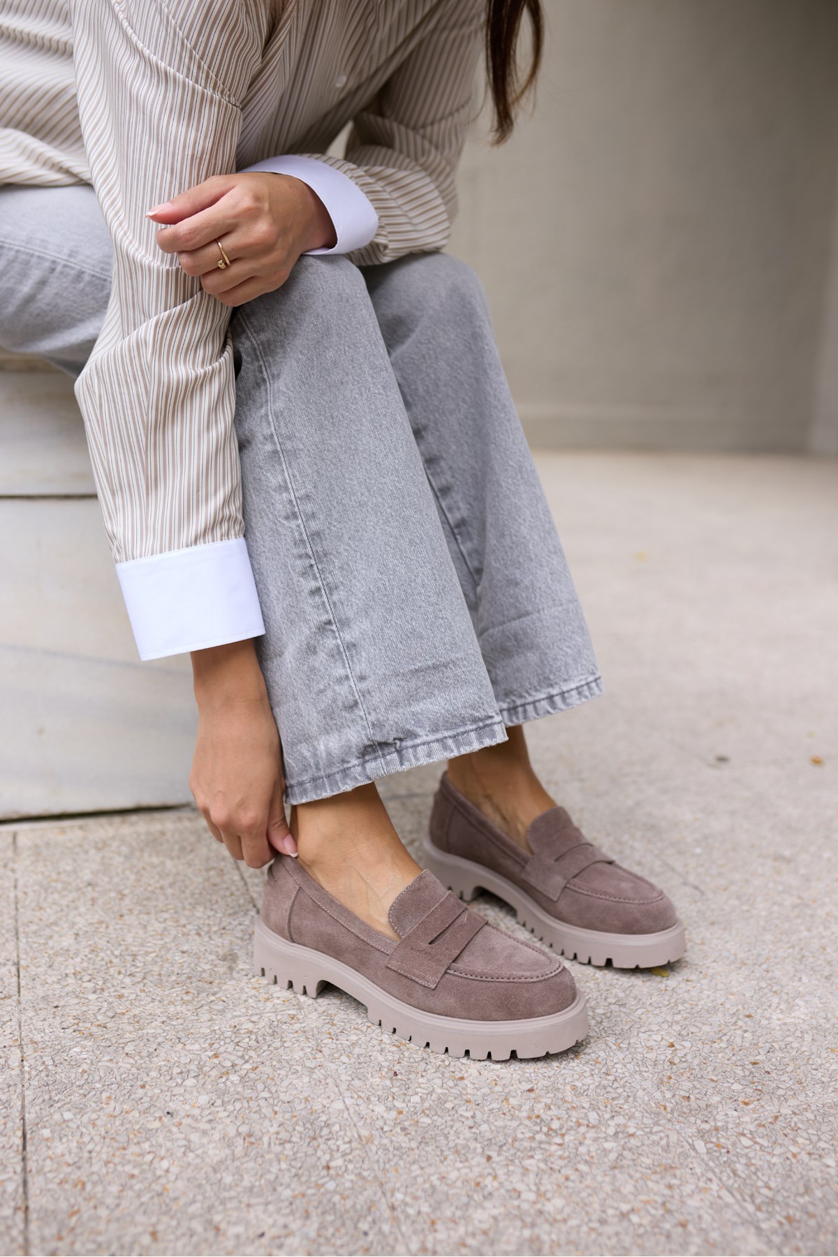 ALBERTO KADIN VİZON GERCEK SUET LOAFER AYAKKABİ