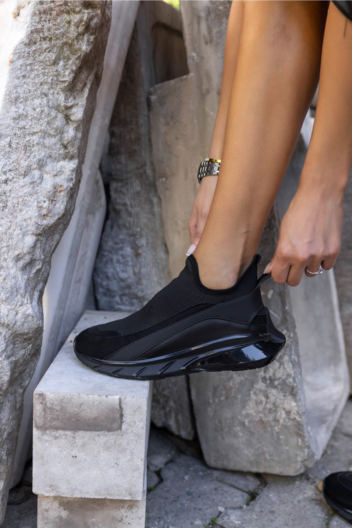 Calole Kadın Siyah Trıko Spor Sneakers