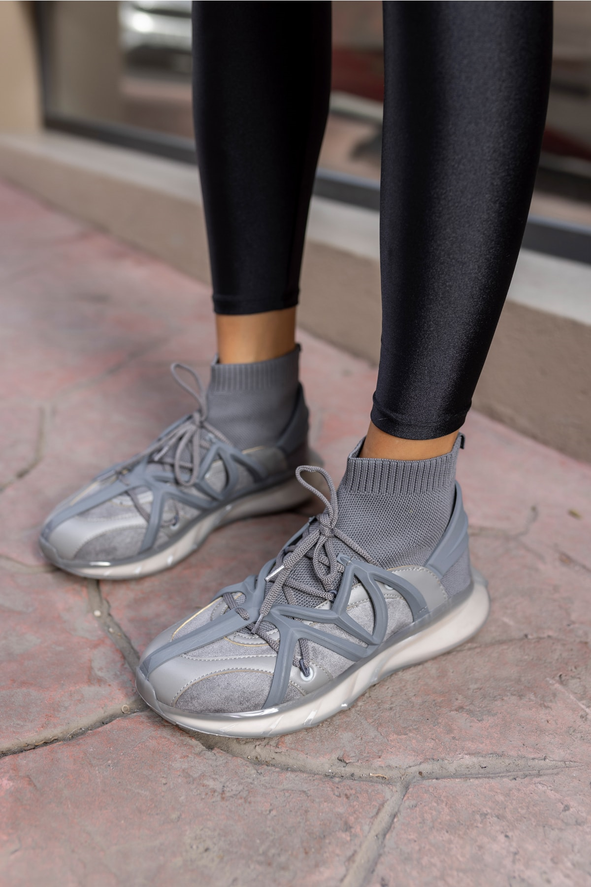 Storyq Kadin Gri Trıko Detay Sneaker