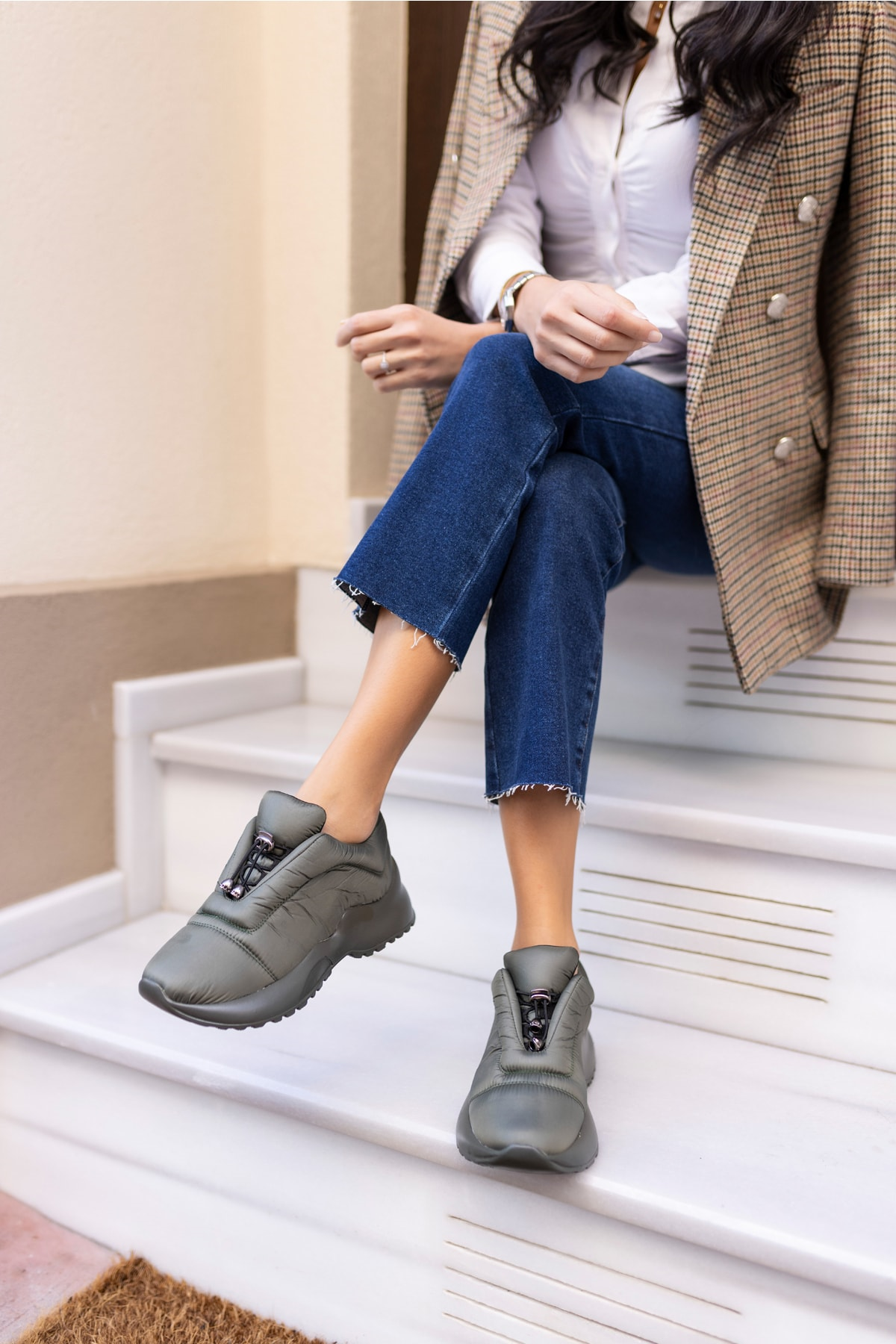 Eric Kadin Bej Parasut Kumaş Sneaker