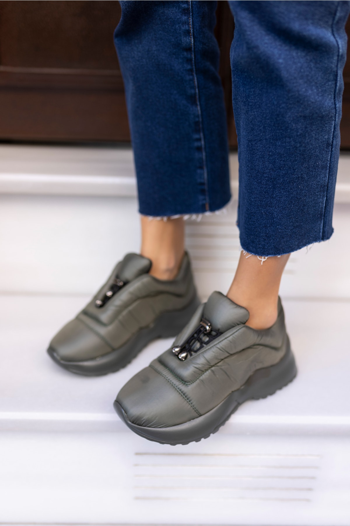 Eric Kadin Bej Parasut Kumaş Sneaker