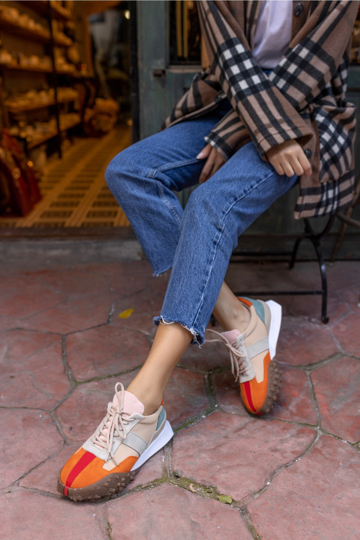 Lascor Kadın Yeşil Gercek Suet Gri Garnılı Sneaker