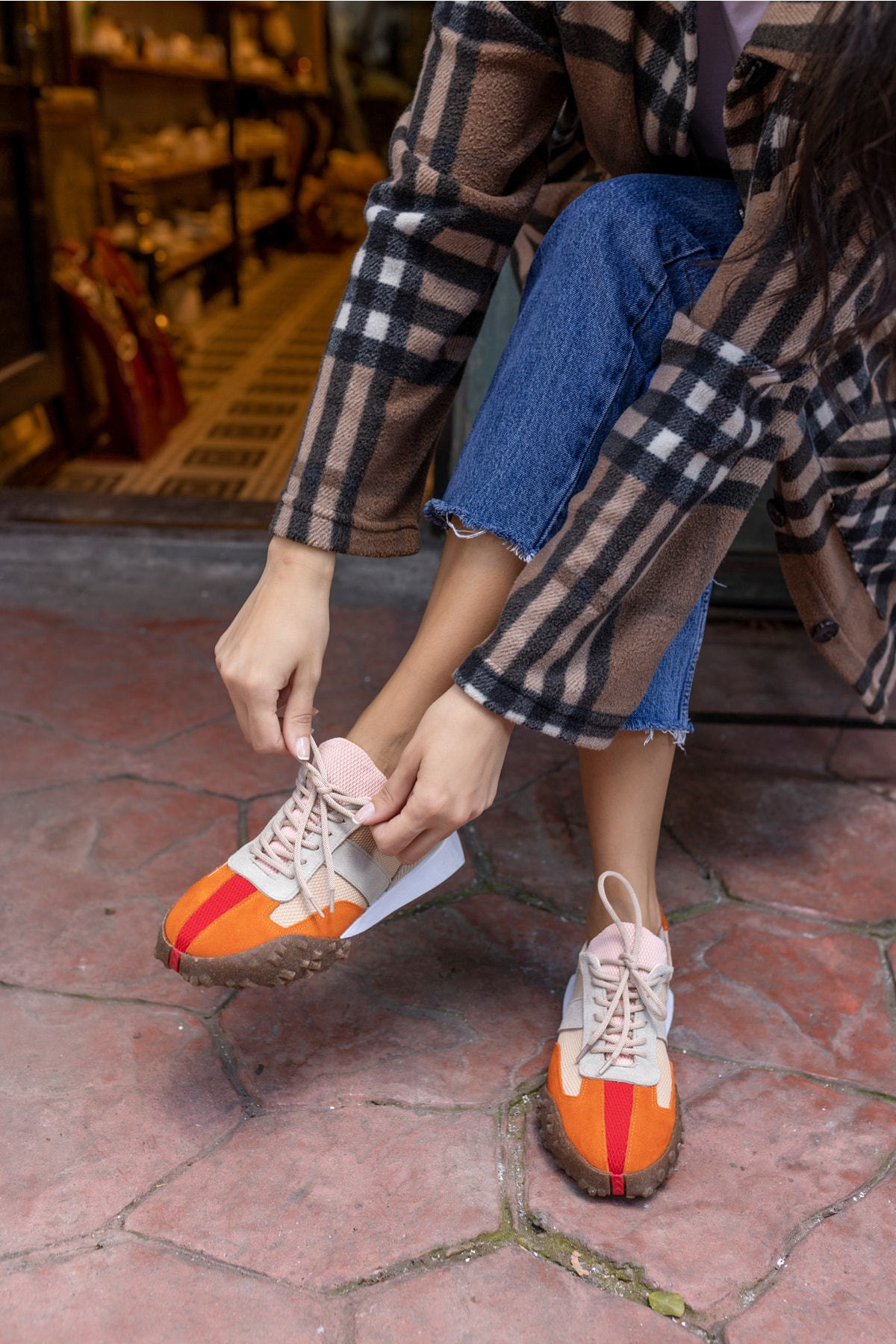 Lascor Kadın Yeşil Gercek Suet Gri Garnılı Sneaker