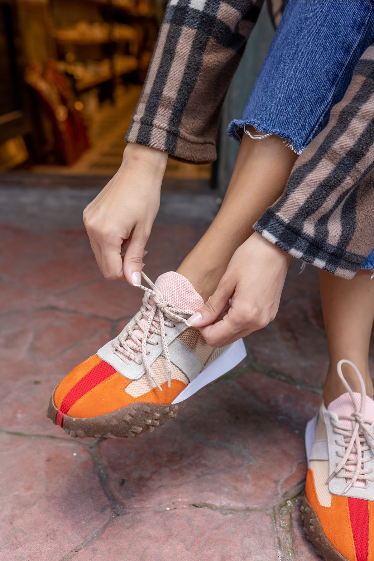 Lascor Kadın Yeşil Gercek Suet Gri Garnılı Sneaker