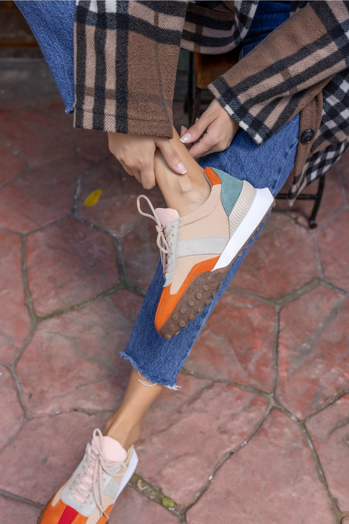 Lascor Kadın Yeşil Gercek Suet Gri Garnılı Sneaker