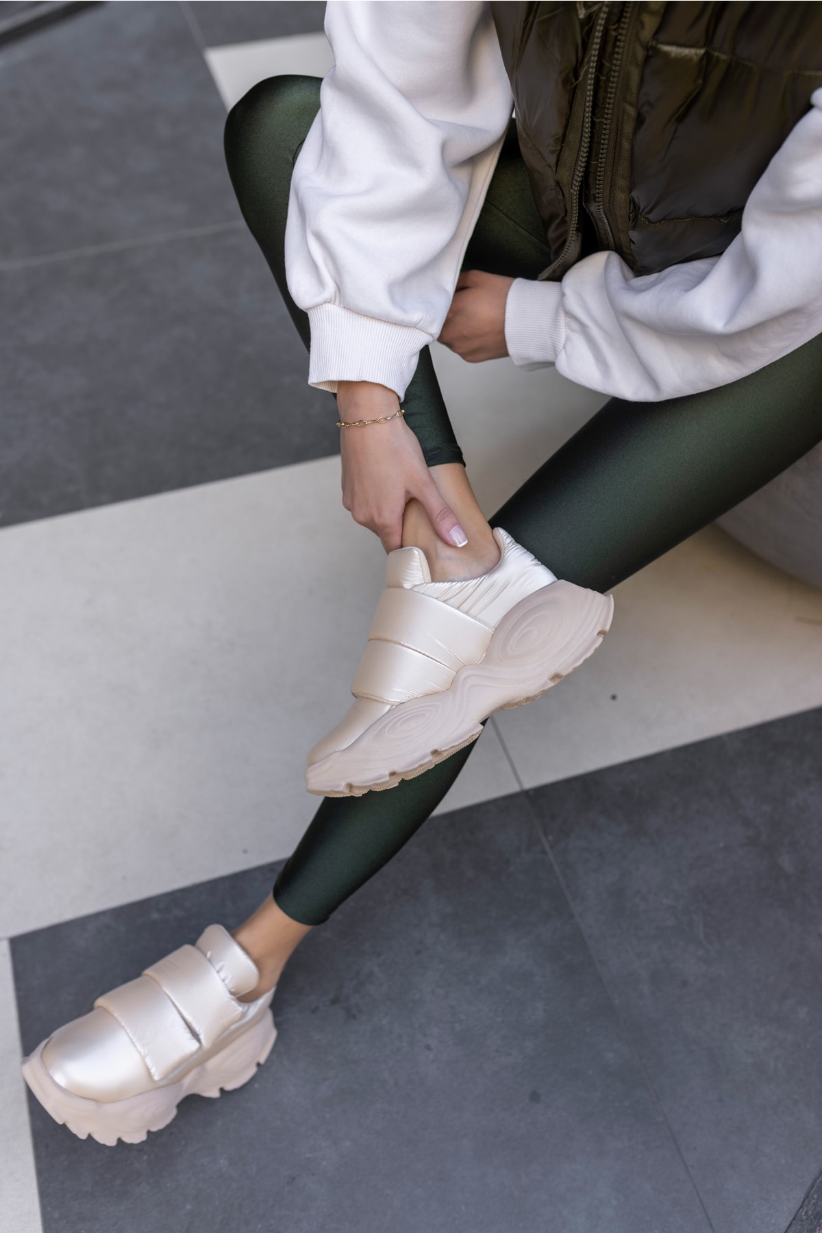 Populare Kadın Yeşil Parasut Kumaş Sneaker