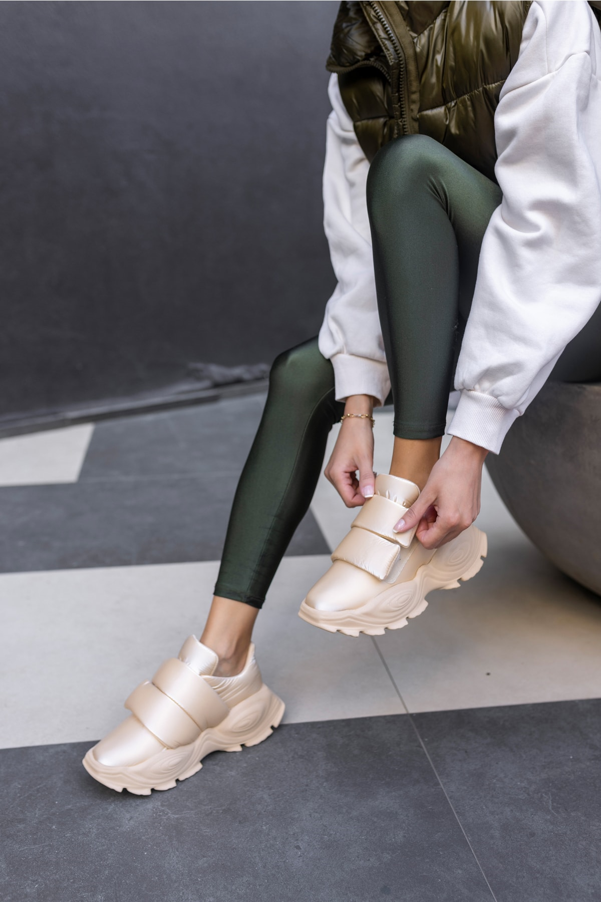 Populare Kadın Yeşil Parasut Kumaş Sneaker