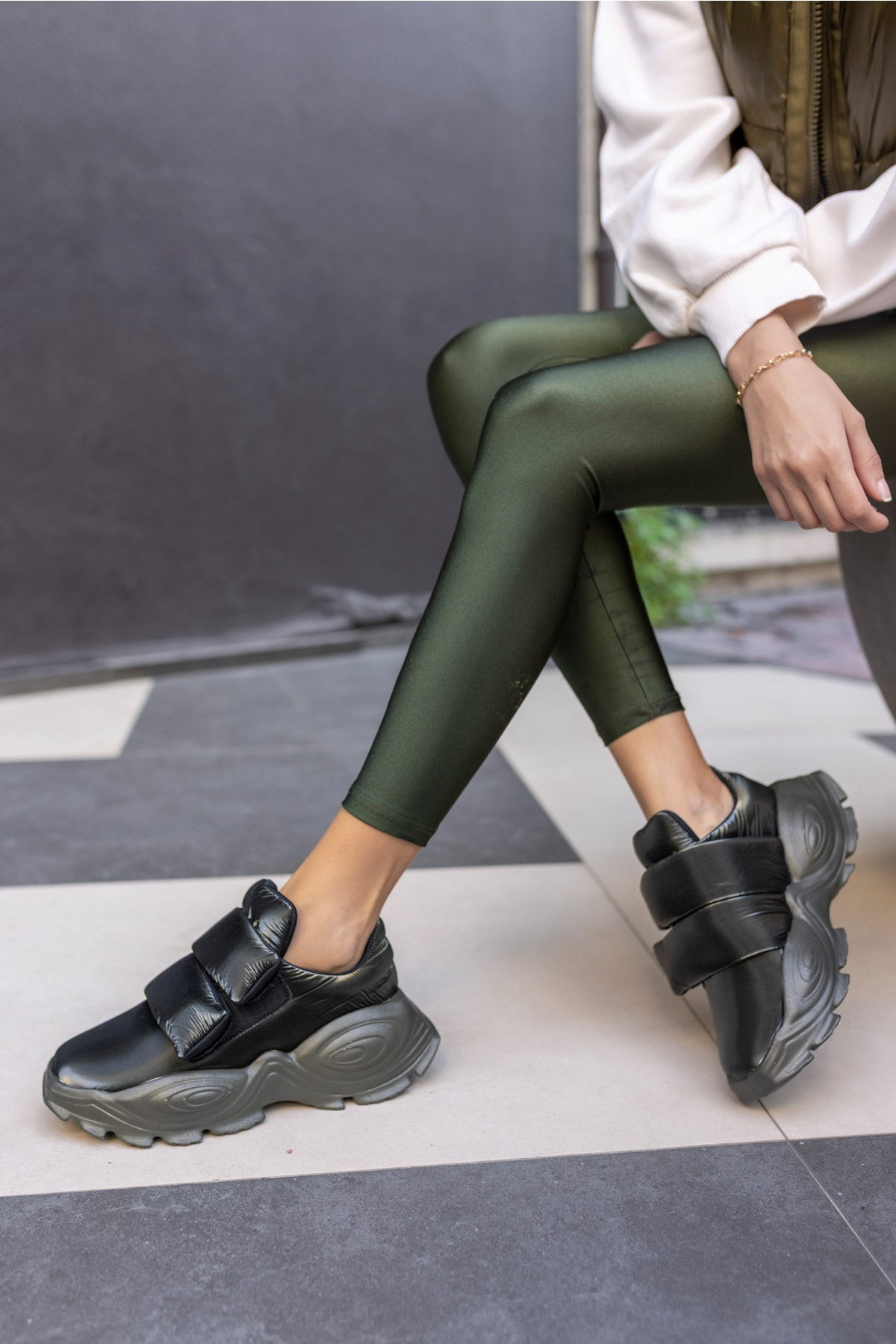Populare Kadın Yeşil Parasut Kumaş Sneaker