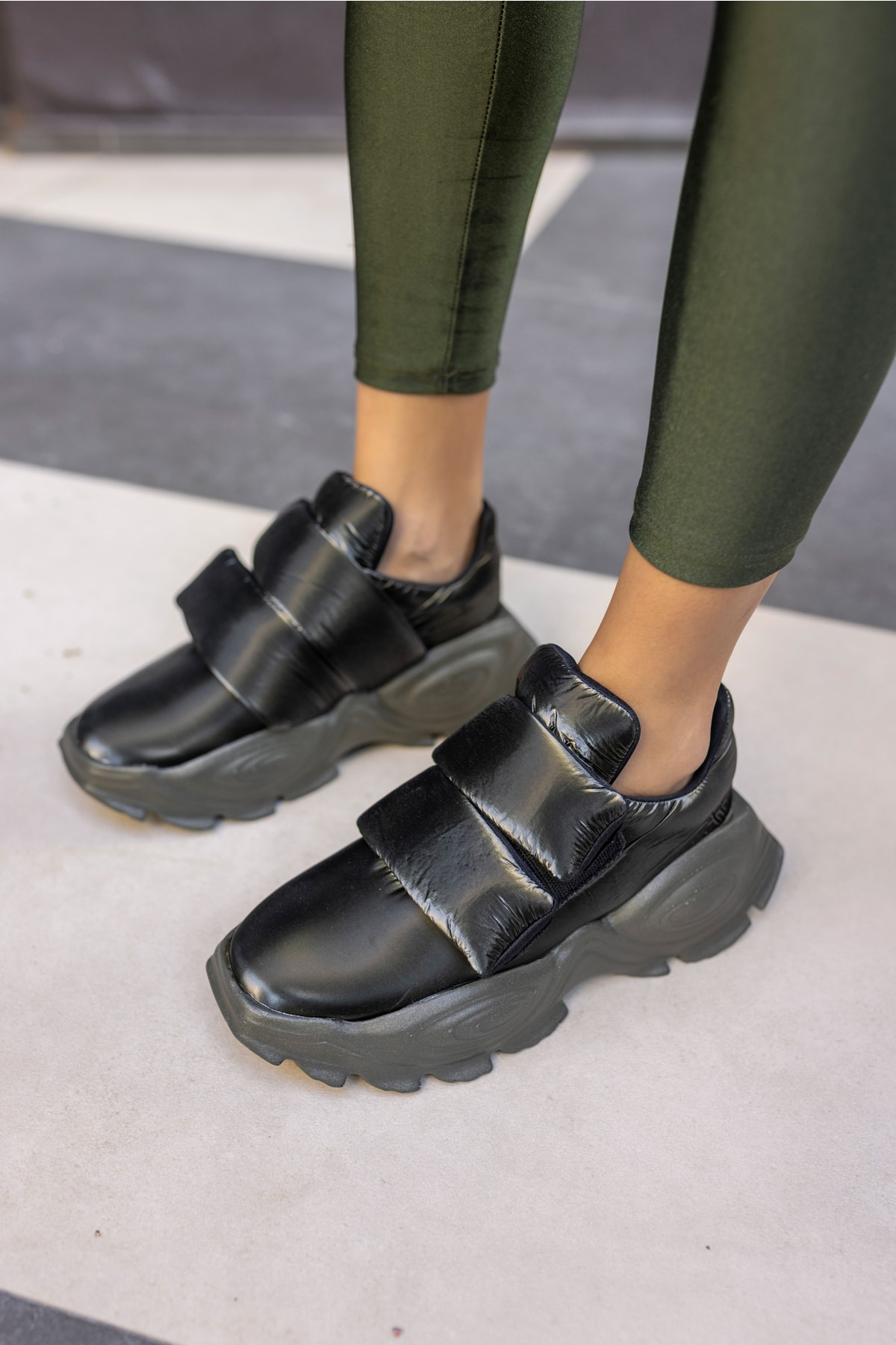 Populare Kadın Yeşil Parasut Kumaş Sneaker
