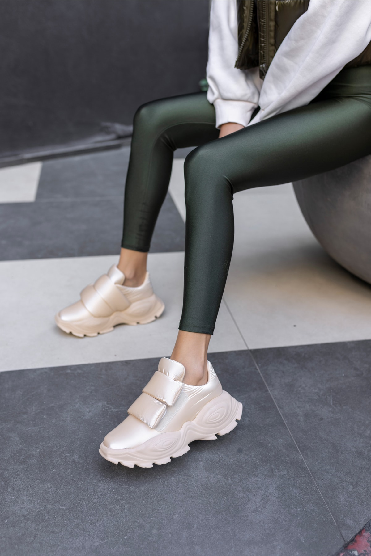 Populare Kadın Yeşil Parasut Kumaş Sneaker