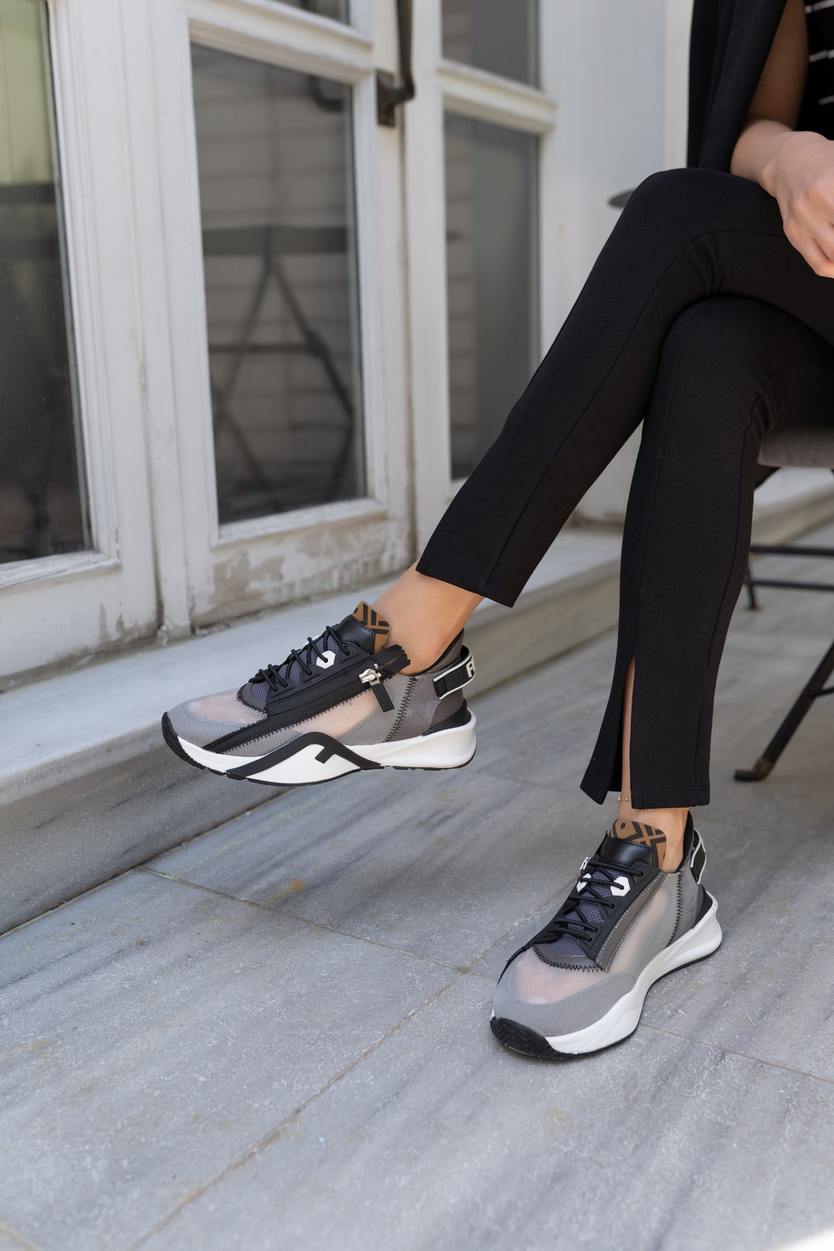 Mojca Kadin Siyah File Detay Sneakers
