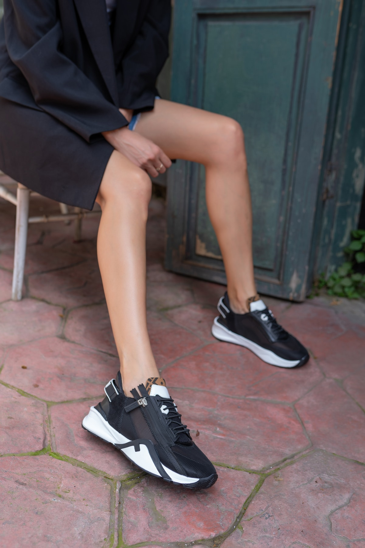 Mojca Kadin Siyah File Detay Sneakers
