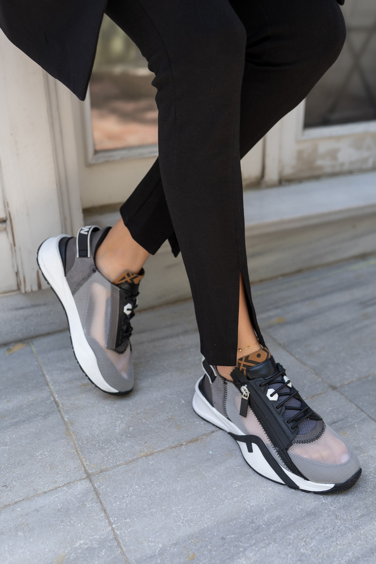 Mojca Kadin Siyah File Detay Sneakers