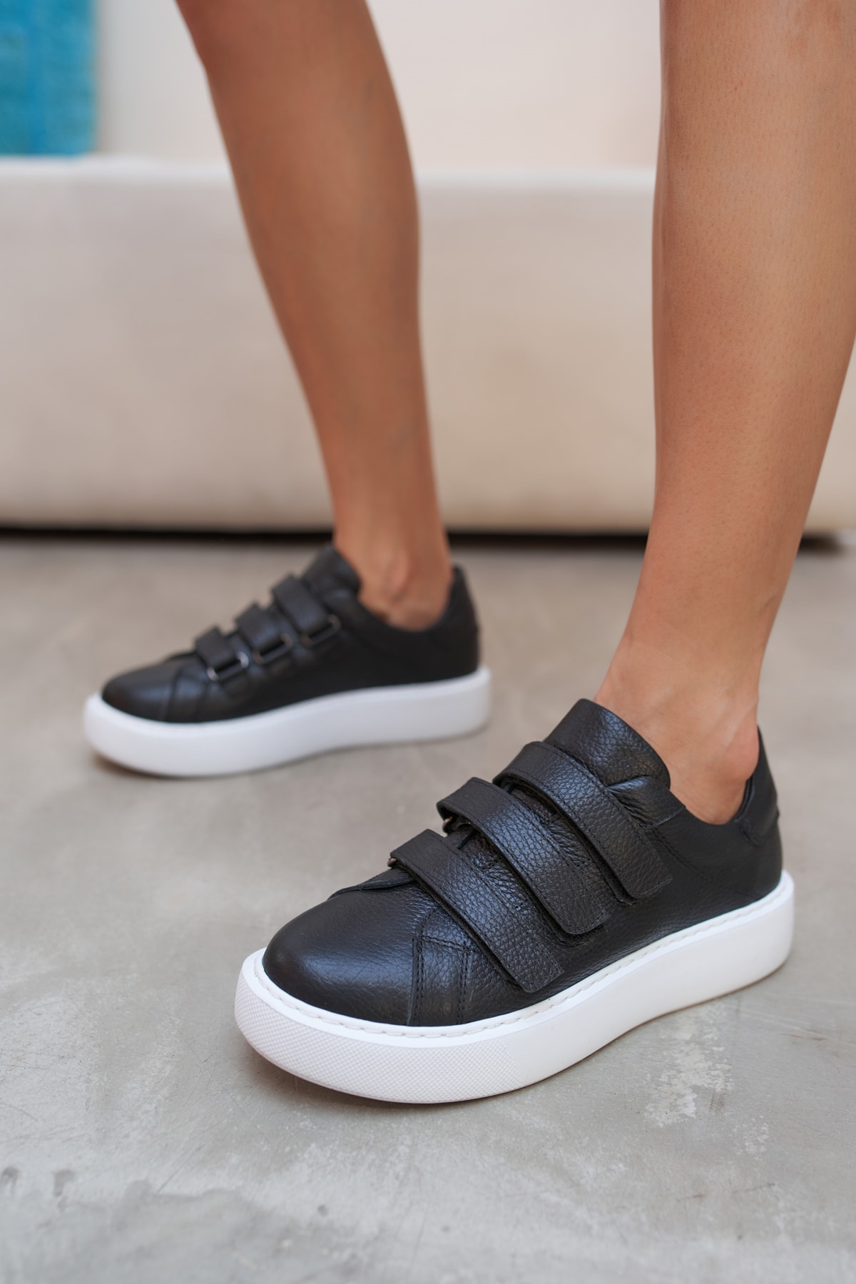 Emma Kadın Antrasit Gercek Deri Cirtli Sneakers