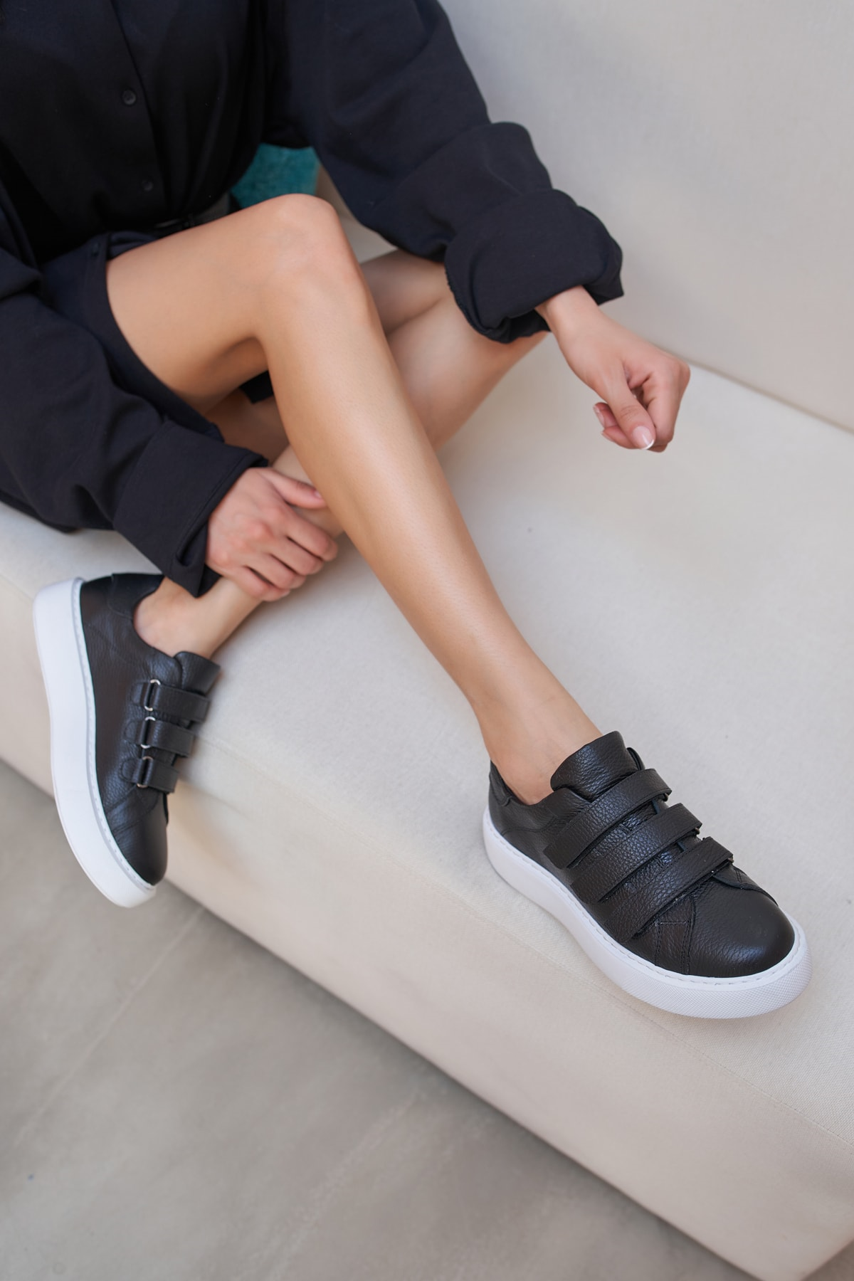 Emma Kadın Antrasit Gercek Deri Cirtli Sneakers
