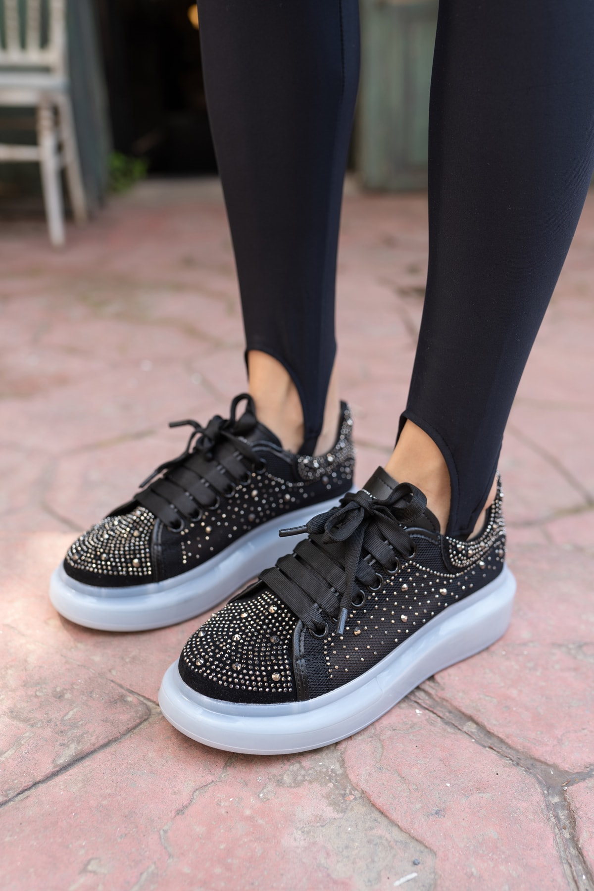 Ellins Kadın Siyah Taş Detay Ithal Sneakers