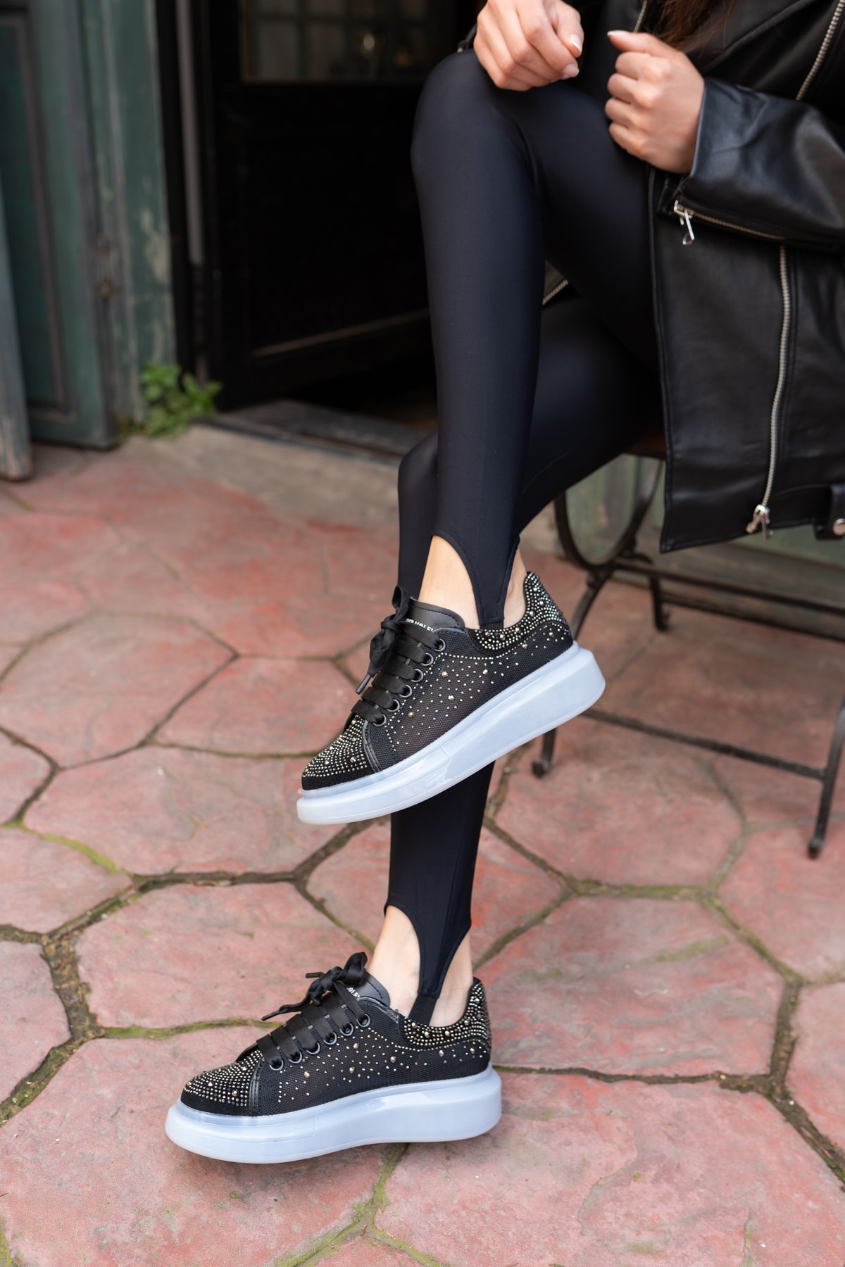 Ellins Kadın Siyah Taş Detay Ithal Sneakers