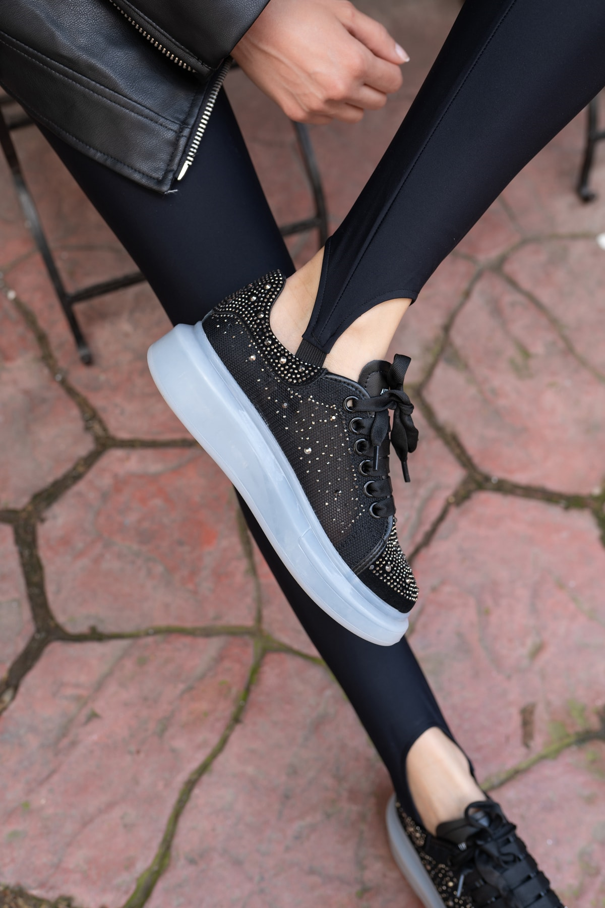 Ellins Kadın Siyah Taş Detay Ithal Sneakers