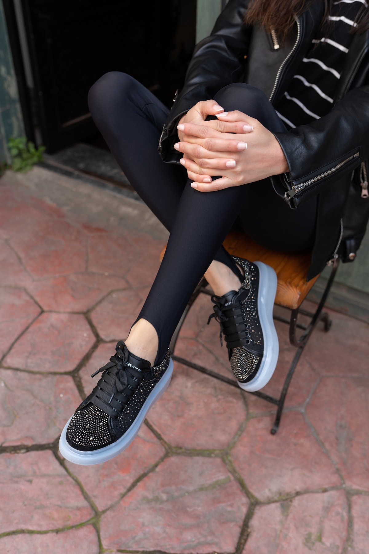 Ellins Kadın Siyah Taş Detay Ithal Sneakers