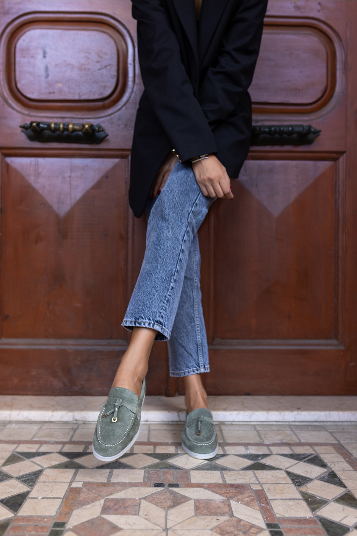Furry Kadin Yeşil Gercek Suet Ayakkabi
