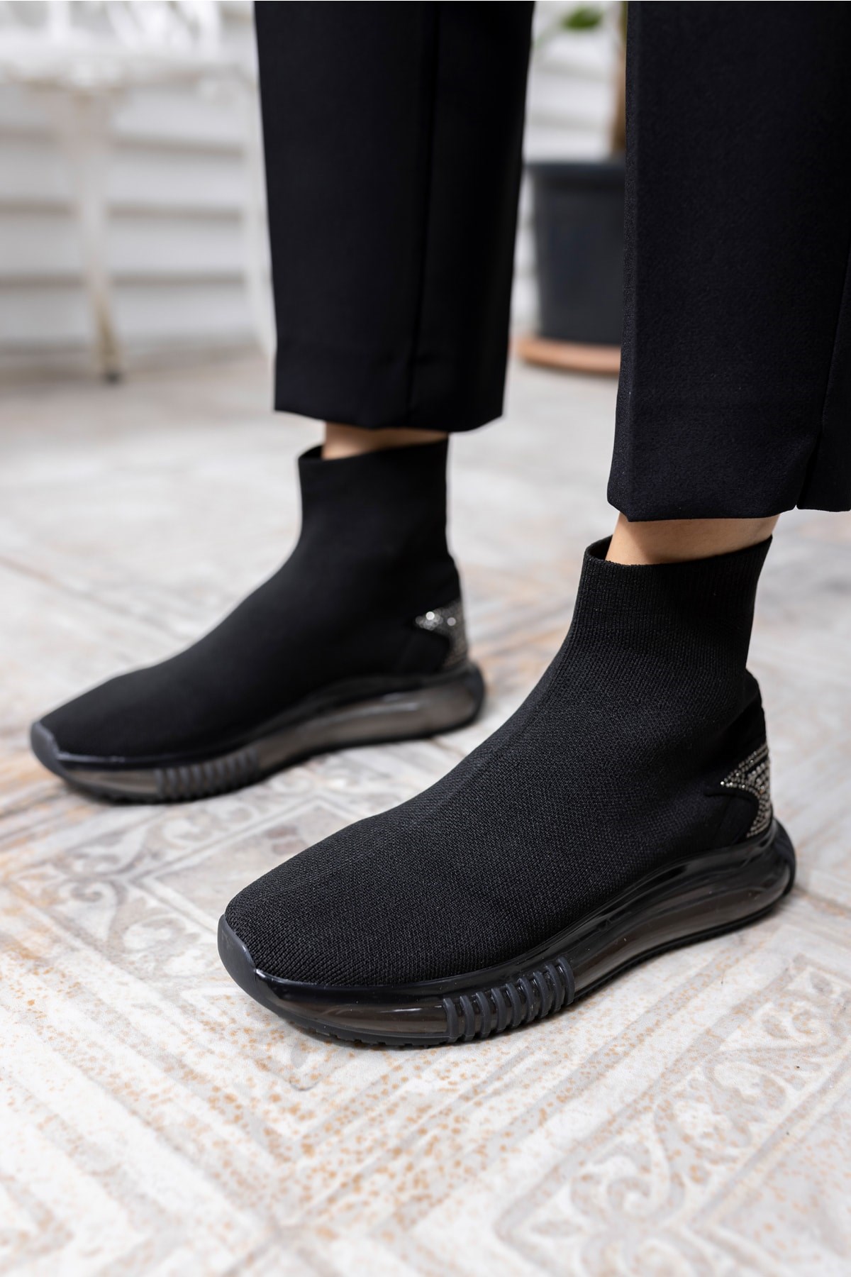 Damlalla Siyah Trıko Sneakers Bot