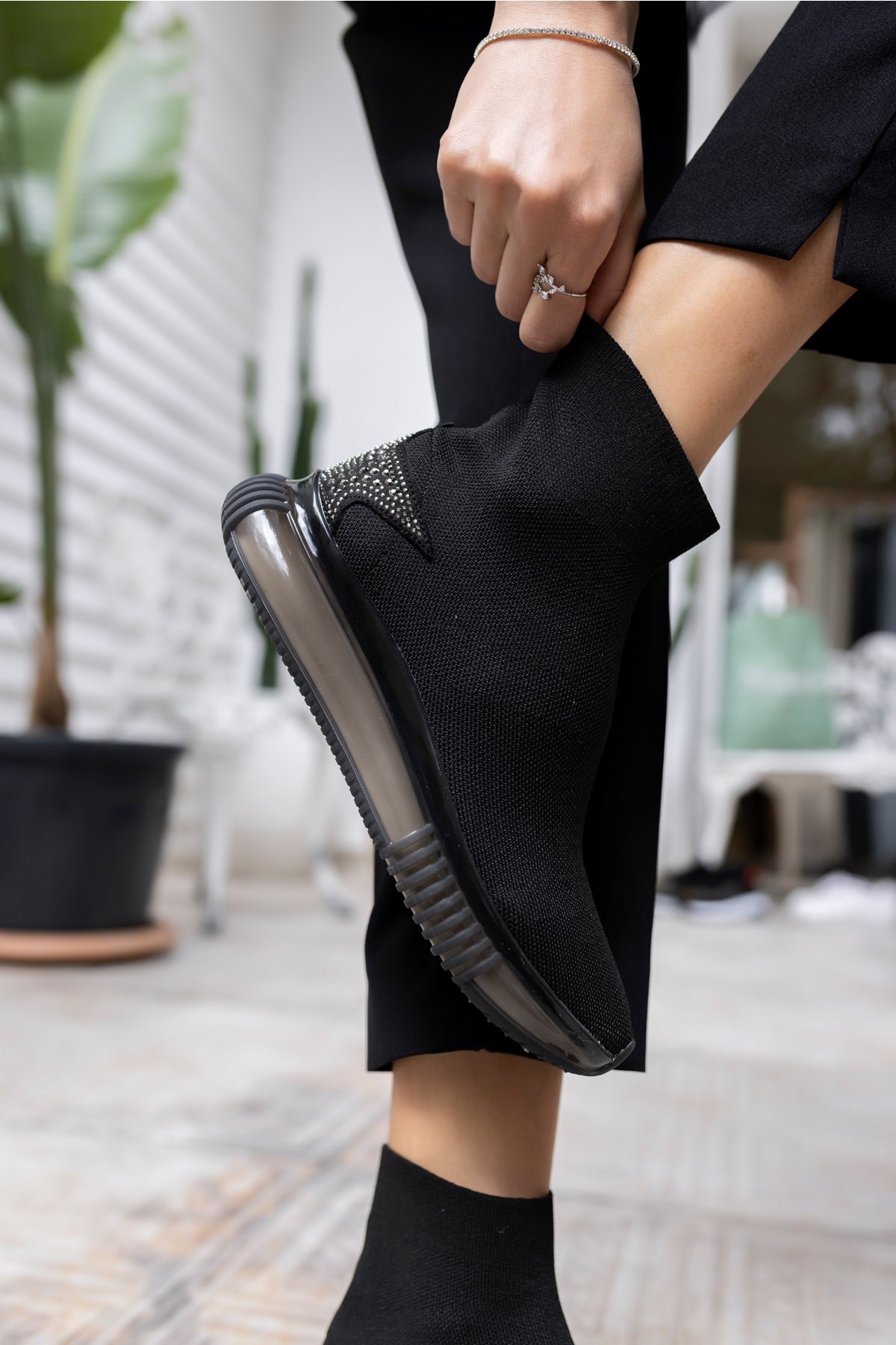 Damlalla Siyah Trıko Sneakers Bot
