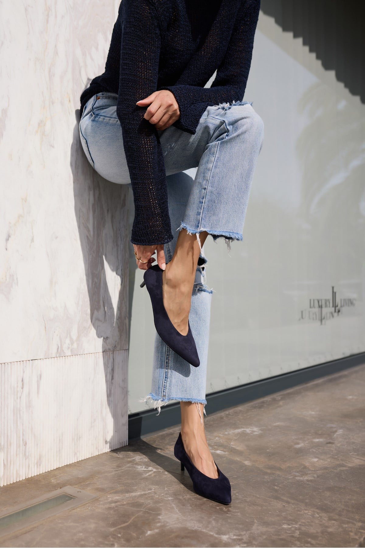 LURCETTA KADIN LACIVERT GERCEK DERI SUET MINI TOPUKLU STILETTO