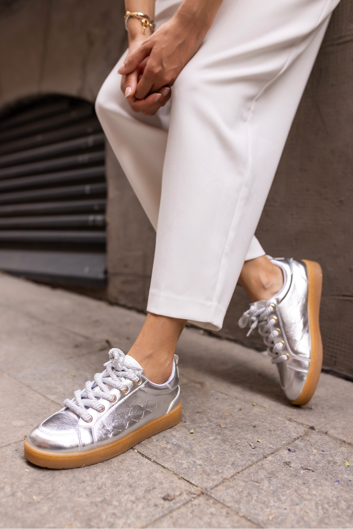 Fuedi Kadin Gümüş Örgu Ip Tarzi Sneaker