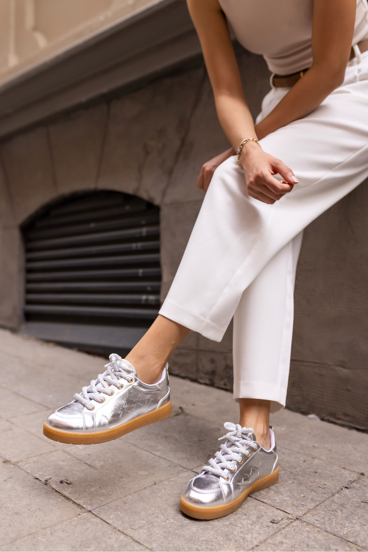 Fuedi Kadin Gümüş Örgu Ip Tarzi Sneaker