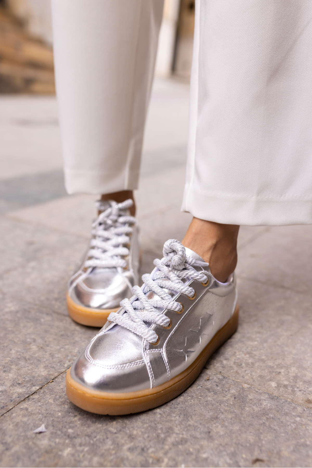 Fuedi Kadin Gümüş Örgu Ip Tarzi Sneaker