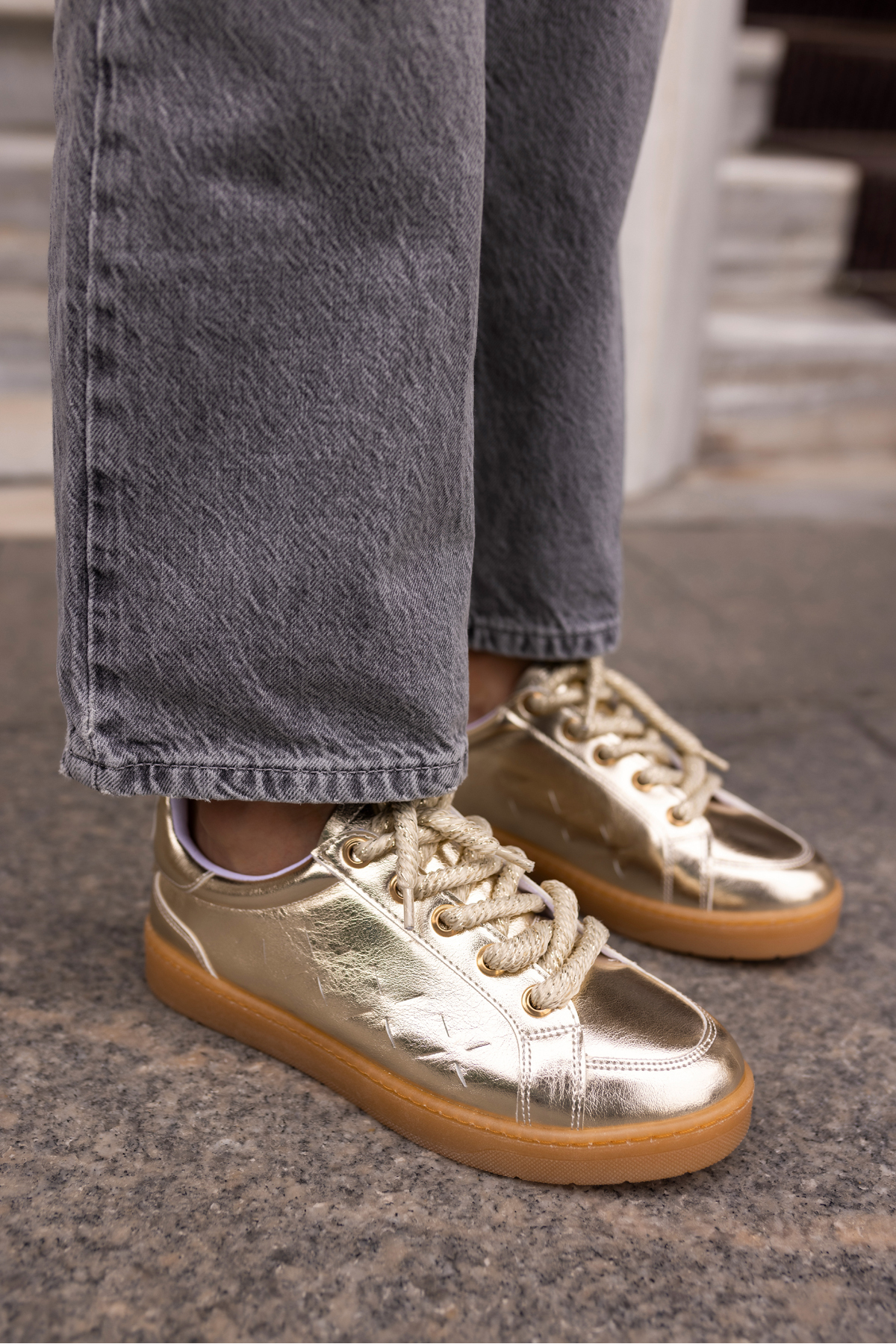 Fuedi Kadin Gümüş Örgu Ip Tarzi Sneaker