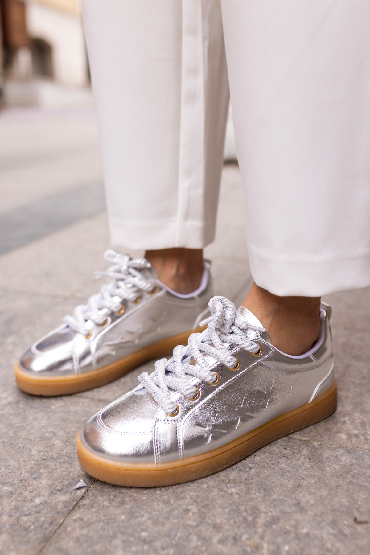 Fuedi Kadin Gümüş Örgu Ip Tarzi Sneaker