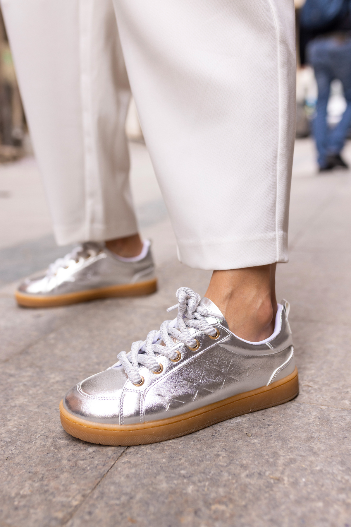 Fuedi Kadin Gümüş Örgu Ip Tarzi Sneaker