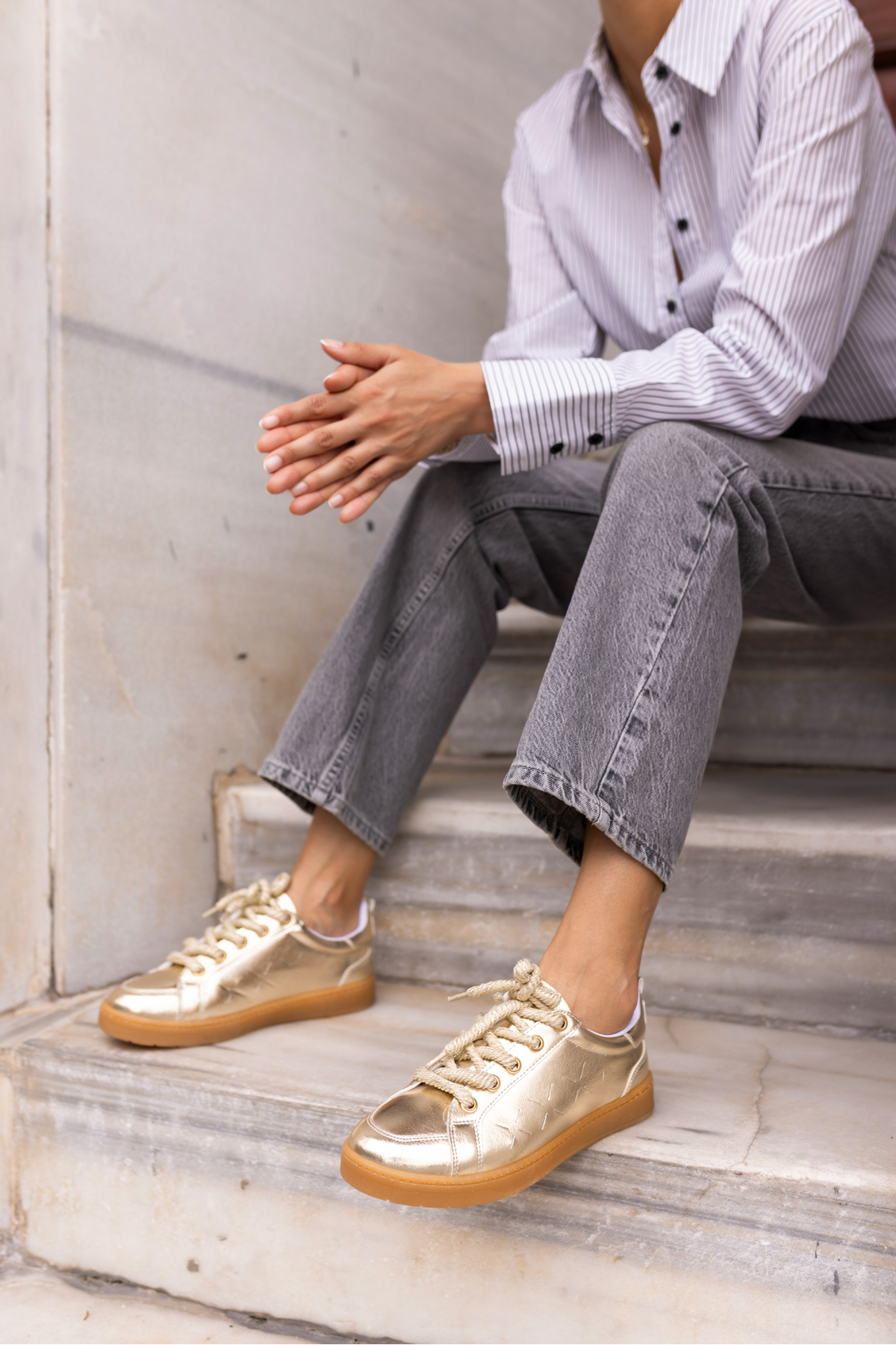 Fuedi Kadin Gümüş Örgu Ip Tarzi Sneaker